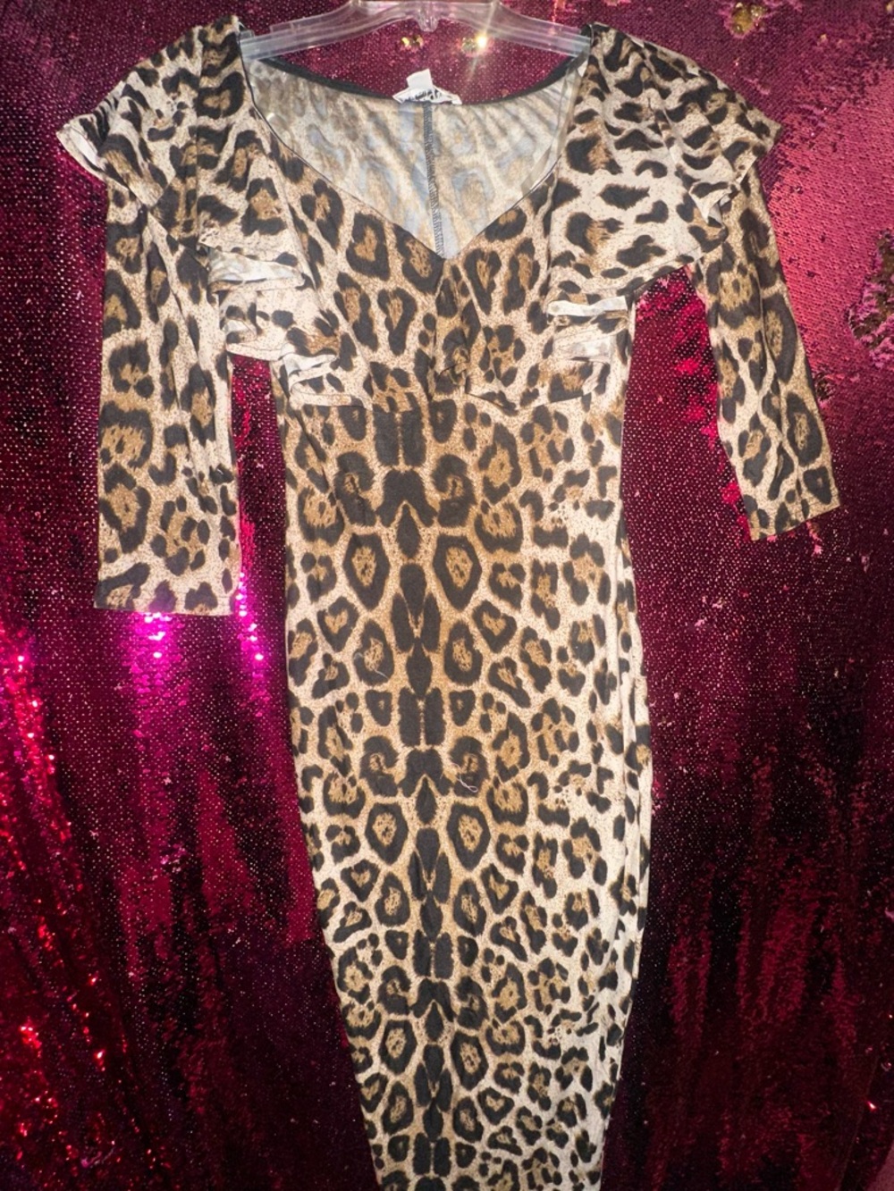 Unique Vintage Leopard Print V-Neck Midi Dress - Black & Brown